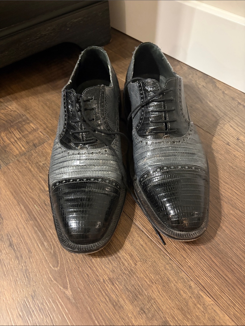 David Eden Men's Two-Tone Black and Gray Lace-Up Oxfords
